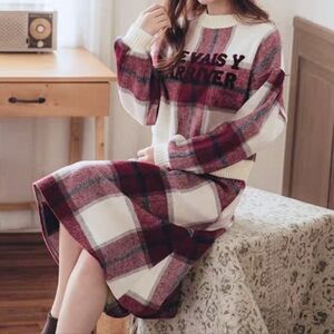 Plaid Knit Sweater + Skirt Set
